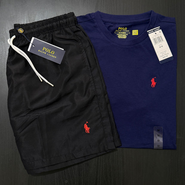 RALPH LAUREN NAVY T-SHIRT COMBO WITH 6 DEFERENT COLOUR SWIMMING SHORTS/UNISEX