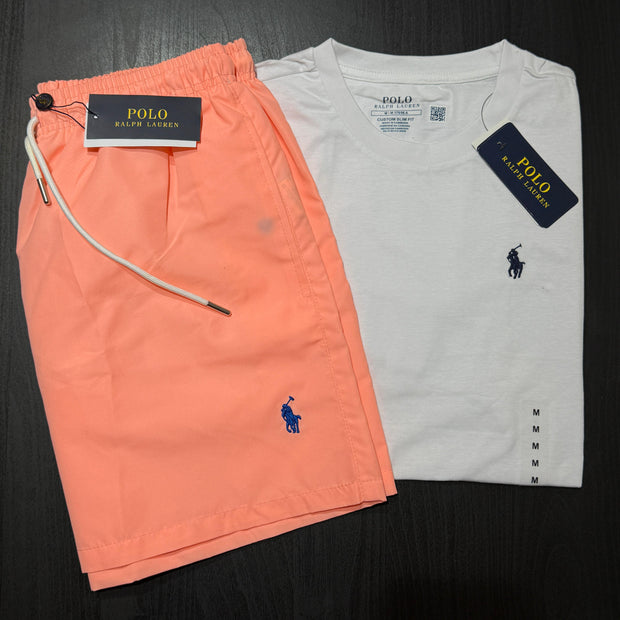 RALPH LAUREN WHITE T-SHIRT COMBO WITH 6 DEFERENT COLOUR SWIMMING SHORTS/UNISEX