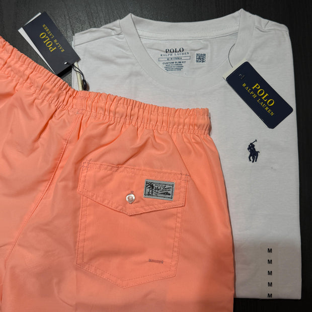 RALPH LAUREN WHITE T-SHIRT COMBO WITH 6 DEFERENT COLOUR SWIMMING SHORTS/UNISEX
