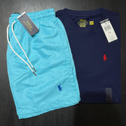 RALPH LAUREN NAVY T-SHIRT COMBO WITH 6 DEFERENT COLOUR SWIMMING SHORTS/UNISEX