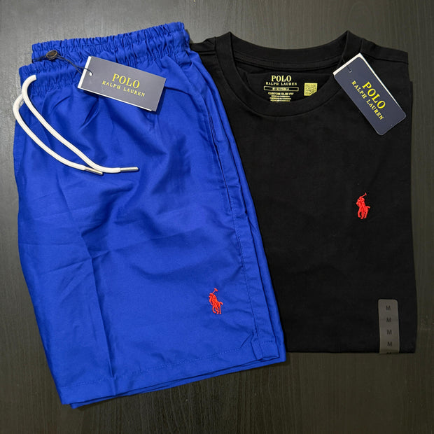 RALPH LAUREN BLACK T-SHIRT COMBO WITH 6 DEFERENT COLOUR SWIMMING SHORTS/UNISEX