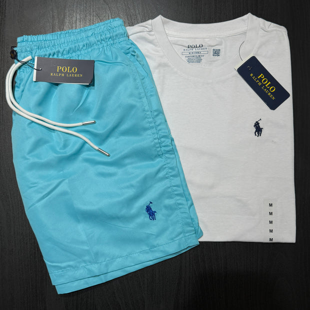 RALPH LAUREN WHITE T-SHIRT COMBO WITH 6 DEFERENT COLOUR SWIMMING SHORTS/UNISEX