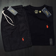 RALPH LAUREN BLACK T-SHIRT COMBO WITH 6 DEFERENT COLOUR SWIMMING SHORTS/UNISEX