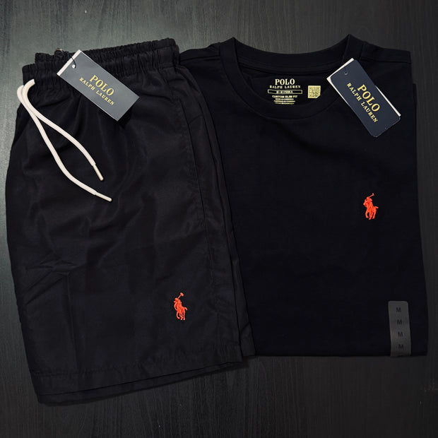 RALPH LAUREN BLACK T-SHIRT COMBO WITH 6 DEFERENT COLOUR SWIMMING SHORTS/UNISEX