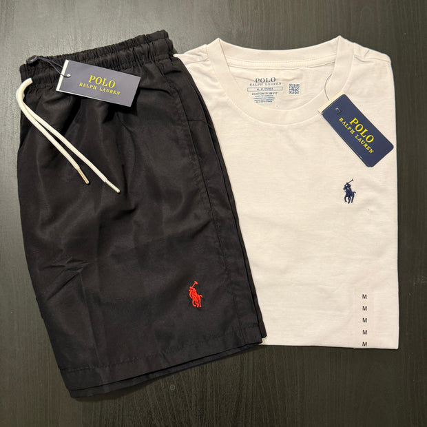 RALPH LAUREN WHITE T-SHIRT COMBO WITH 6 DEFERENT COLOUR SWIMMING SHORTS/UNISEX