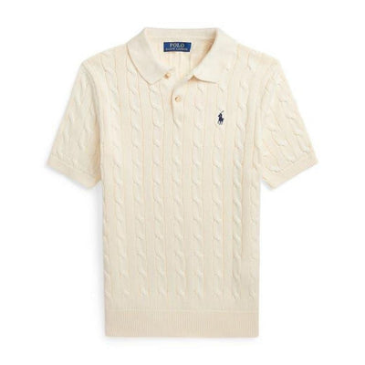 Cable-Knit Cotton Polo-Collar Shirt