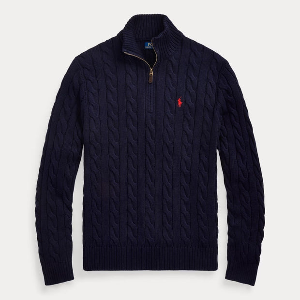 Cable-Knit Cotton Quarter-Zip Sweater