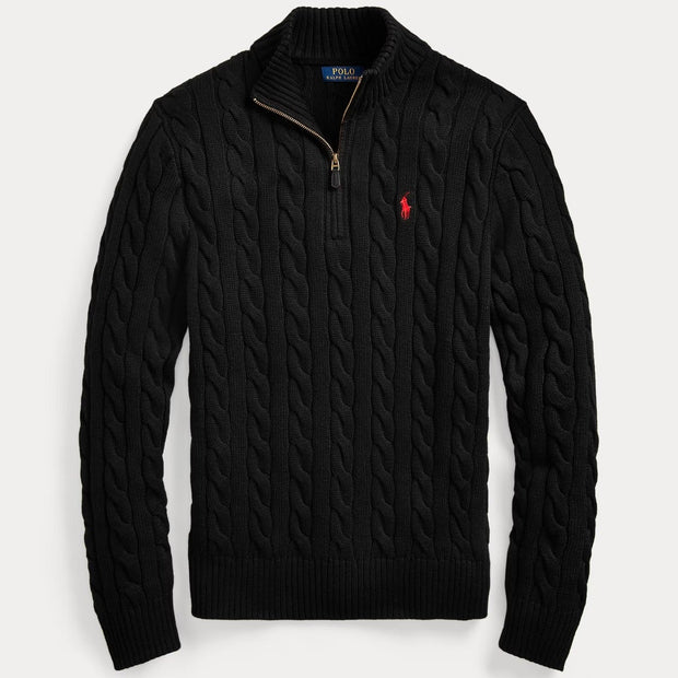Cable-Knit Cotton Quarter-Zip Sweater