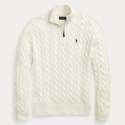 Cable-Knit Cotton Quarter-Zip Sweater