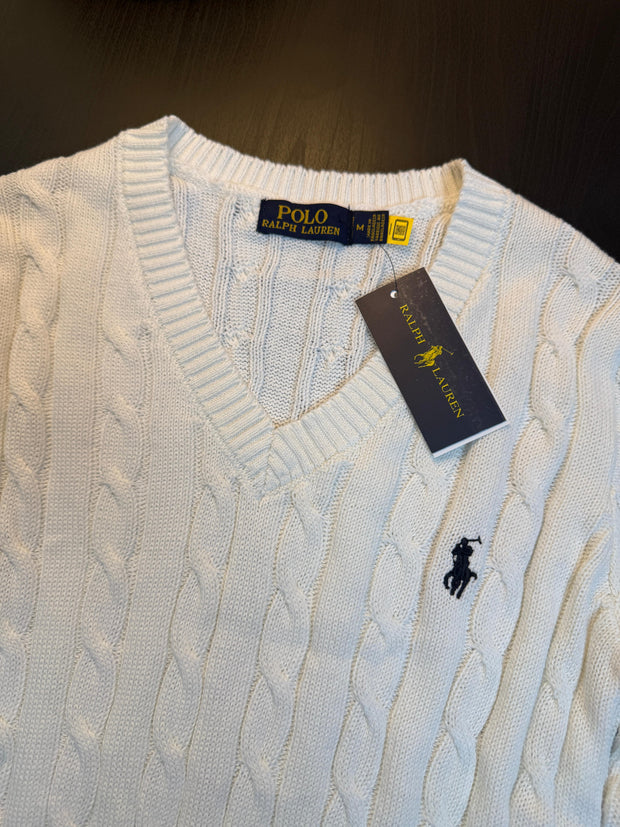 Cable-Knit Cotton V-Neck Women Sweater