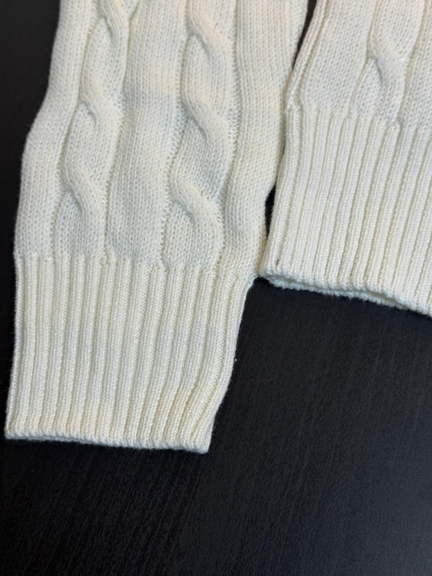 Cable-Knit Cotton V-Neck Women Sweater