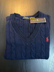 Cable-Knit Cotton V-Neck Women Sweater