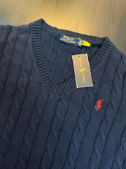 Cable-Knit Cotton V-Neck Women Sweater