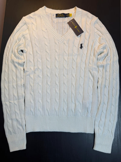 Cable-Knit Cotton V-Neck Women Sweater